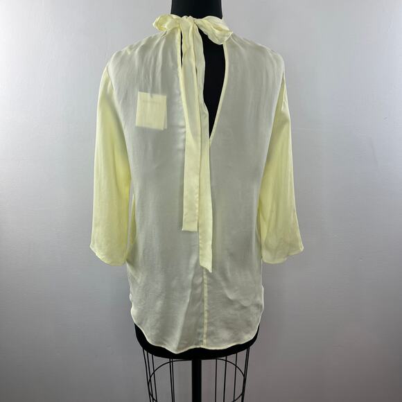 SANDRO Renza Bow Light Yellow V-Neckline 3/4 Sleeve Blouse Top Size 2 NEW - Picture 6 of 9